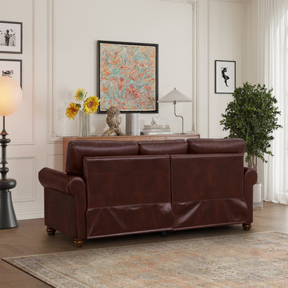 Classic 83 PU Leather Upholstered 3-Seater Sofa with Bottom Storage Box and Nailhead Decoration