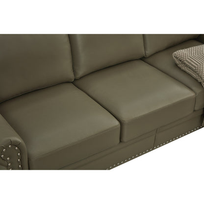 Classic 83 PU Leather Upholstered 3-Seater Sofa with Bottom Storage Box and Nailhead Decoration