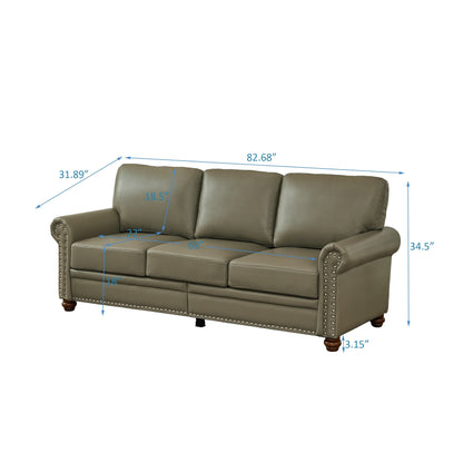 Classic 83 PU Leather Upholstered 3-Seater Sofa with Bottom Storage Box and Nailhead Decoration