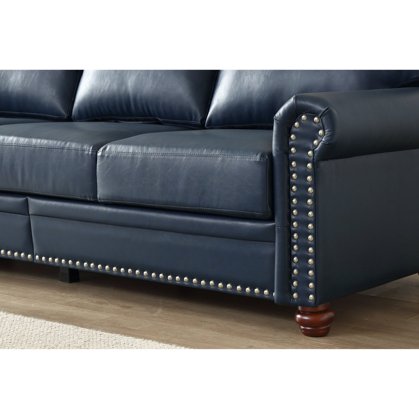 Classic Living Room Nails Sofa Navy Blue Faux Leather