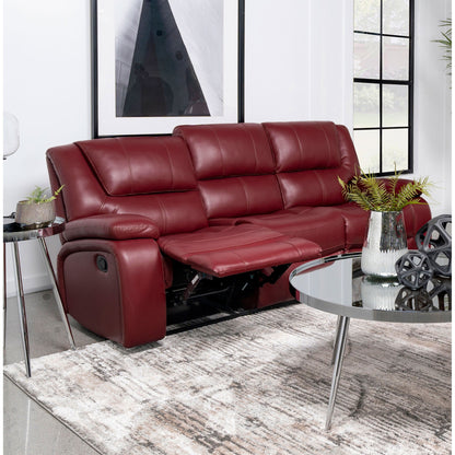Camila Transitional Leatherette Upholstered Motion Reclining Sofa