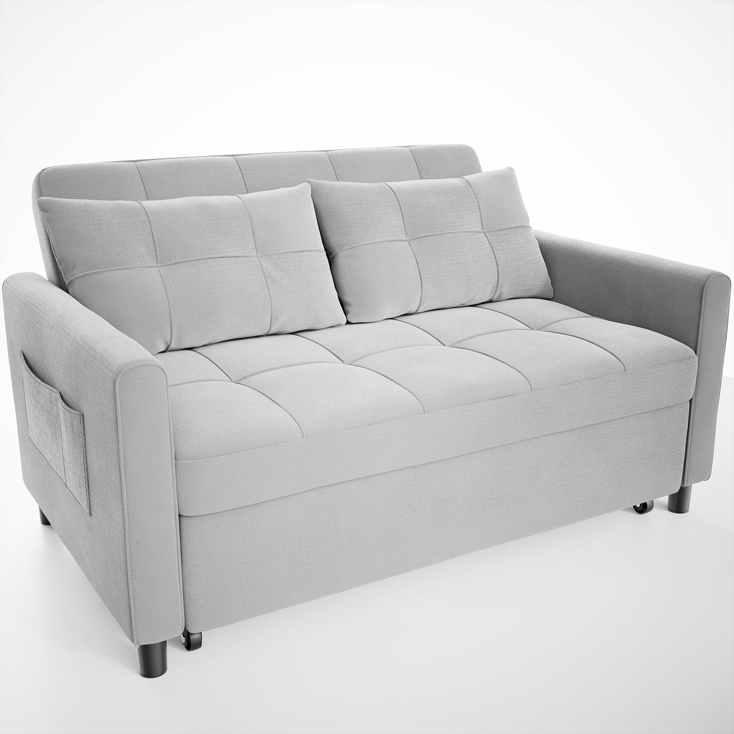 3-in-1 Convertible Sofa Bed Lounger Chaise Loveseat with Pull-up Bed, Velvet / cloth