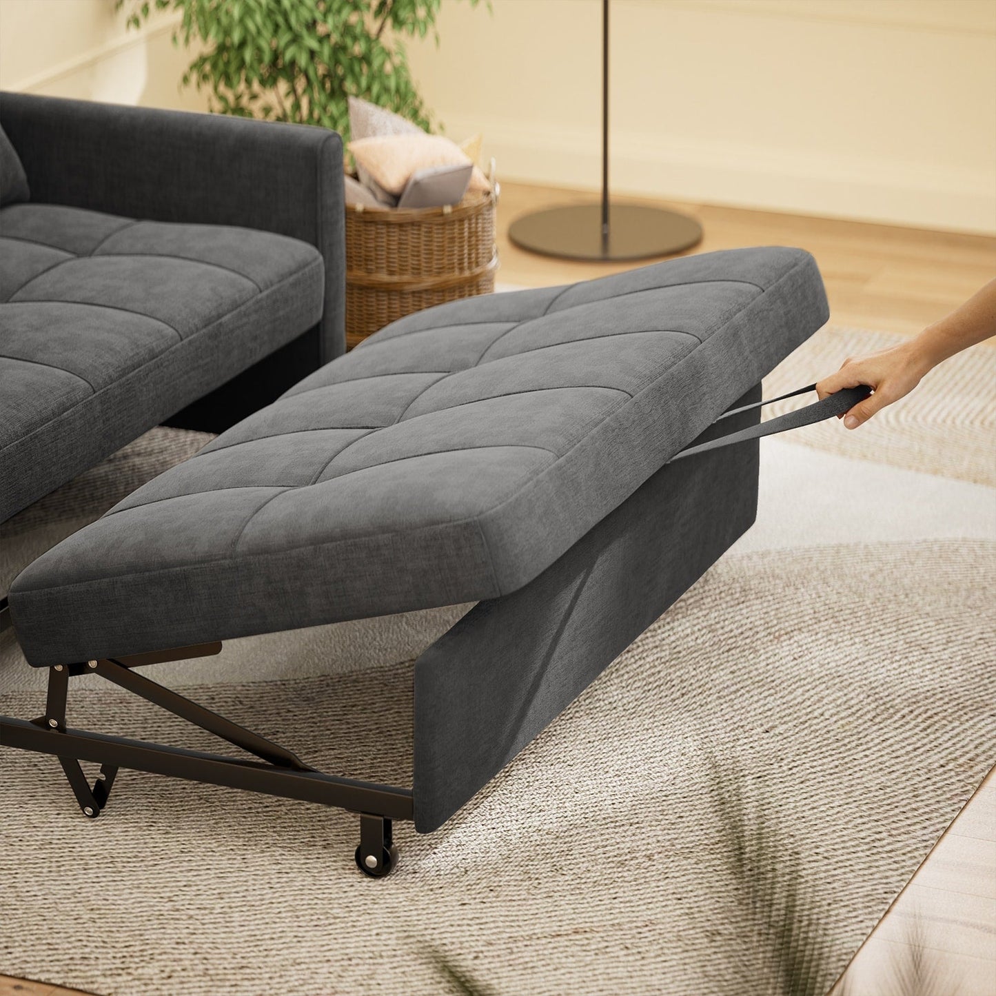 3-in-1 Convertible Sofa Bed Lounger Chaise Loveseat with Pull-up Bed, Velvet / cloth