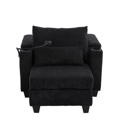 Convertible Chaise Lounge 37.4 Sofa Chair Sofa Bed Corduroy Sleeper Sofa with USB Ports, Two Cup Holders