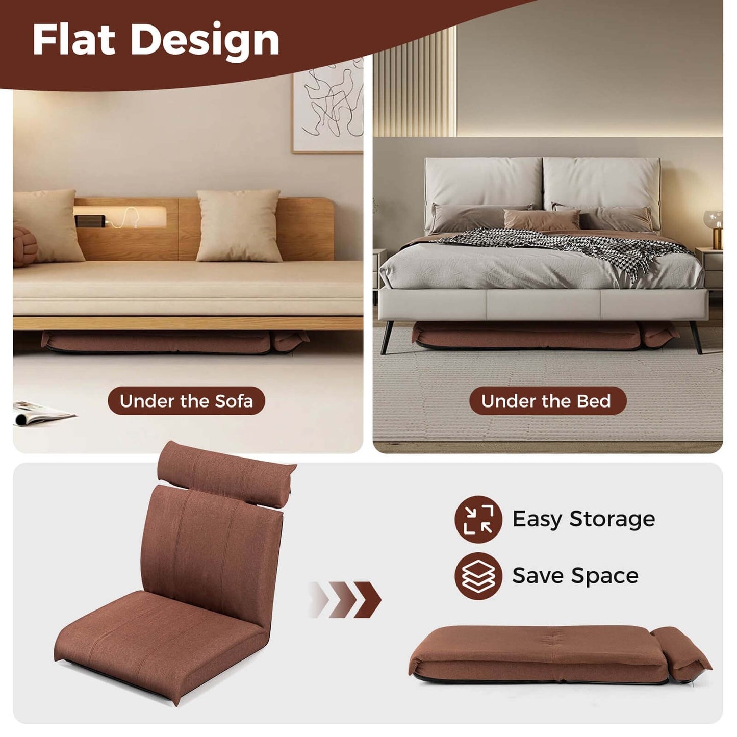 Costway Folding Floor Chair with 14-Poistion Adjustable Backrest - See Details