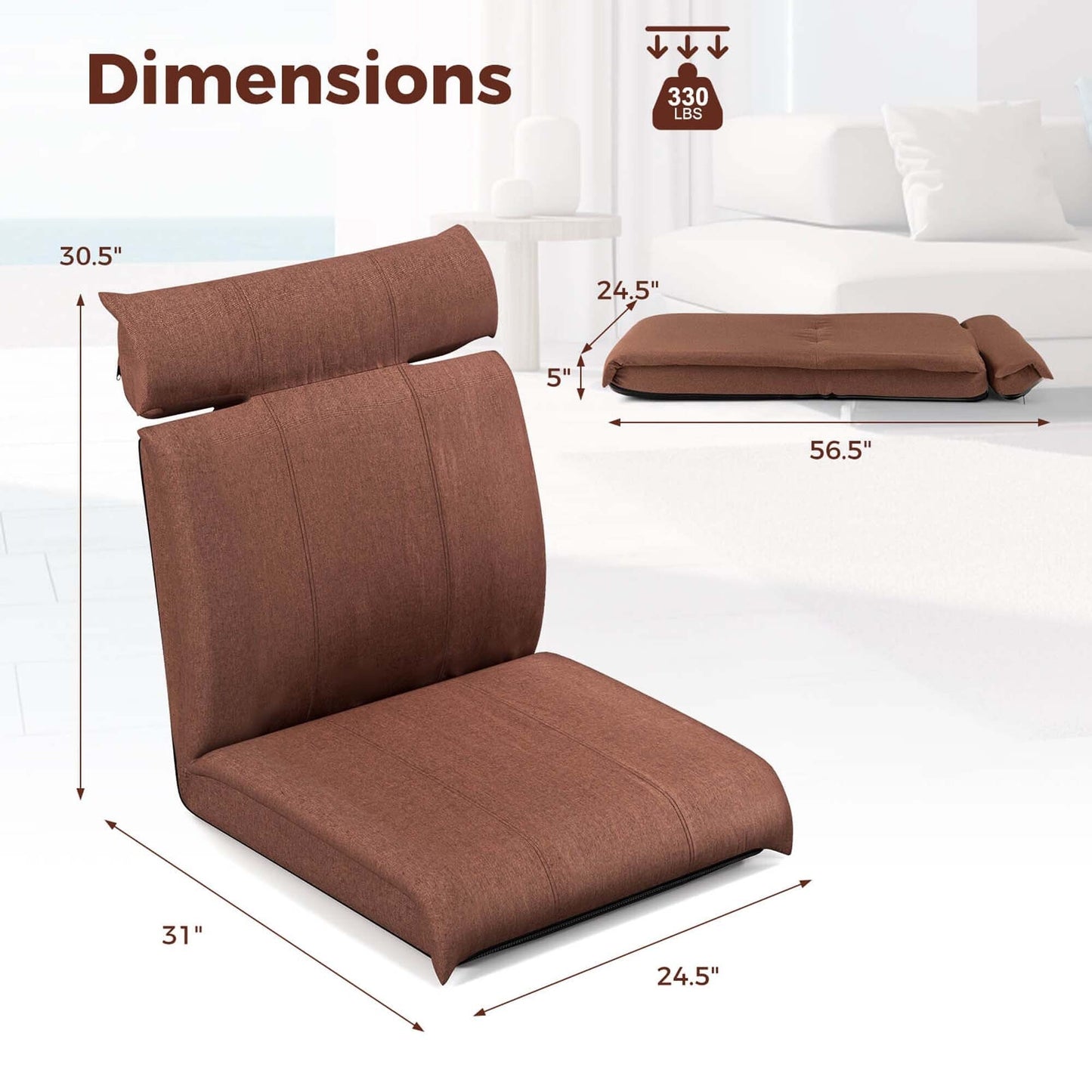 Costway Folding Floor Chair with 14-Poistion Adjustable Backrest - See Details