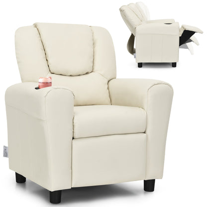 Costway Kids Recliner Chair PU Leather Armrest Sofa w/Footrest Cup