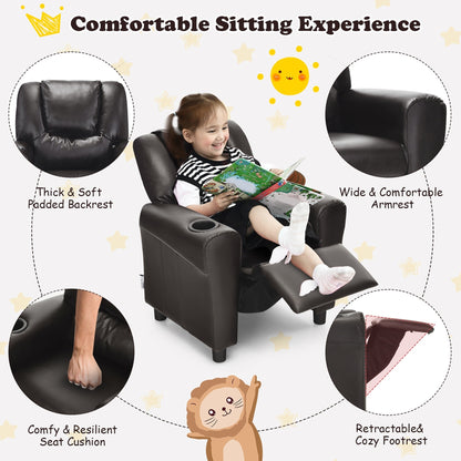Costway Kids Recliner Chair PU Leather Armrest Sofa w/Footrest Cup