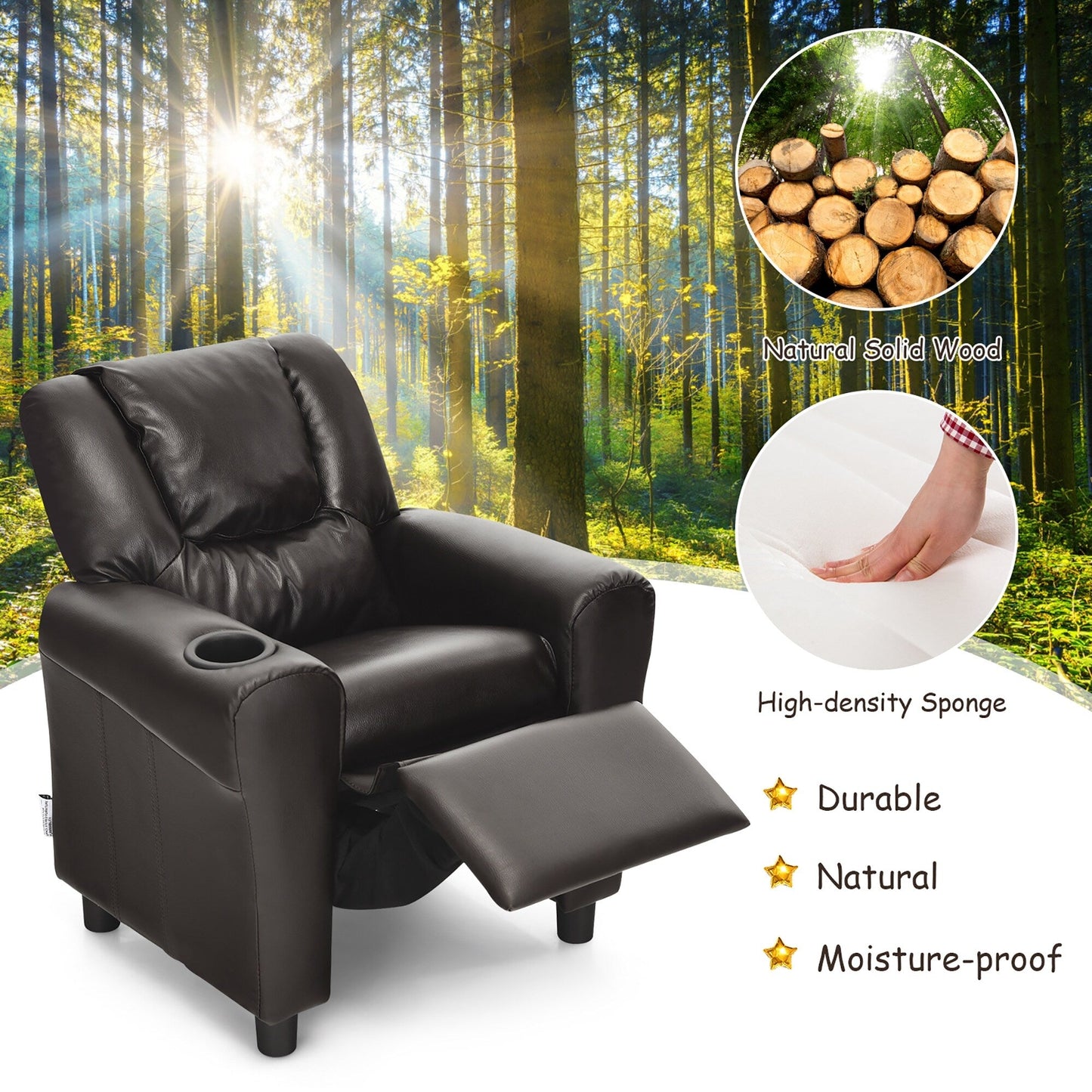 Costway Kids Recliner Chair PU Leather Armrest Sofa w/Footrest Cup