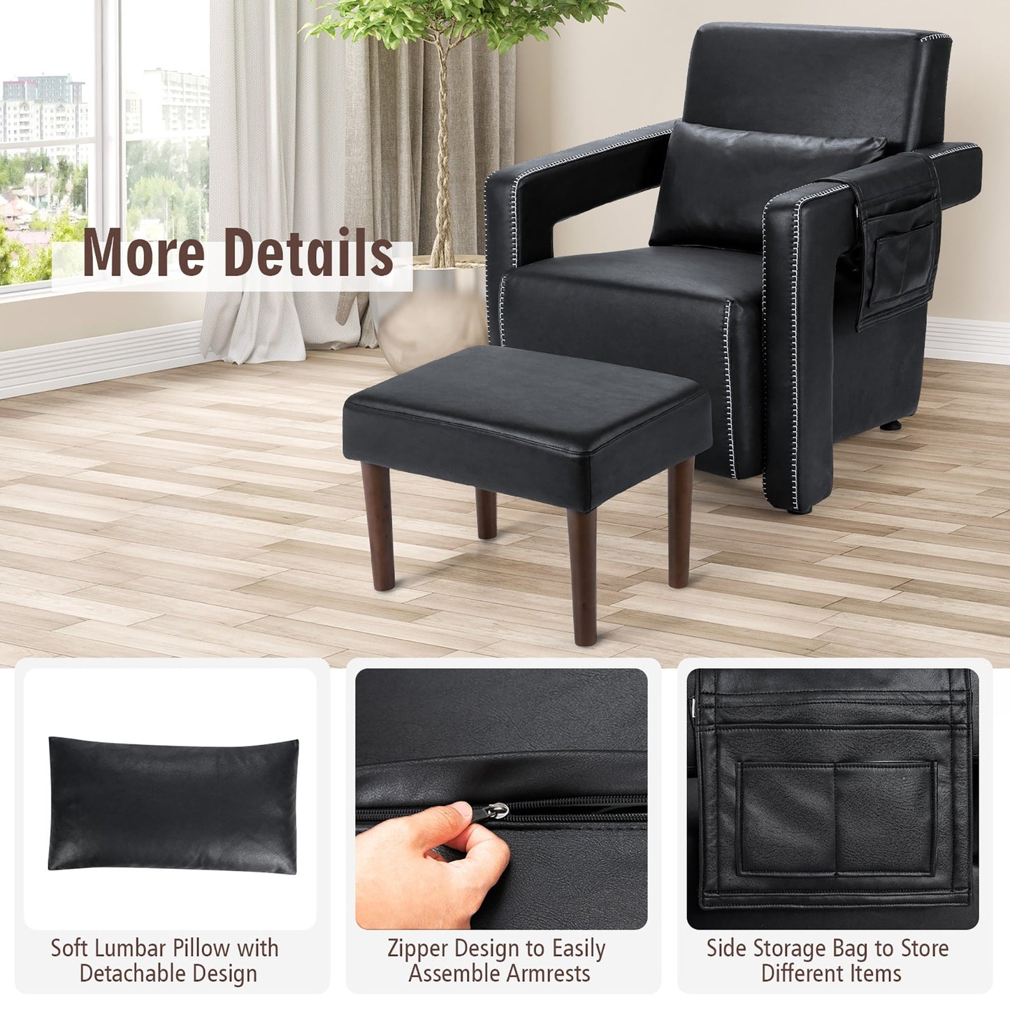 Costway Modern Berber Fleece Single Sofa Chair w/ Ottoman & Waist - 31'' x 31'' x 34.5''