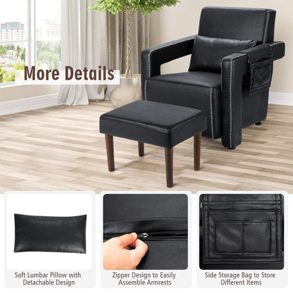 Costway Modern Berber Fleece Single Sofa Chair w/ Ottoman & Waist - 31'' x 31'' x 34.5''