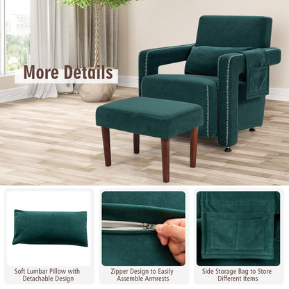 Costway Modern Berber Fleece Single Sofa Chair w/ Ottoman & Waist - 31'' x 31'' x 34.5''