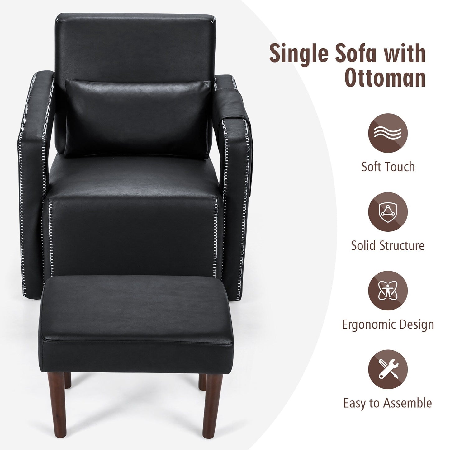 Costway Modern Berber Fleece Single Sofa Chair w/ Ottoman & Waist - 31'' x 31'' x 34.5''