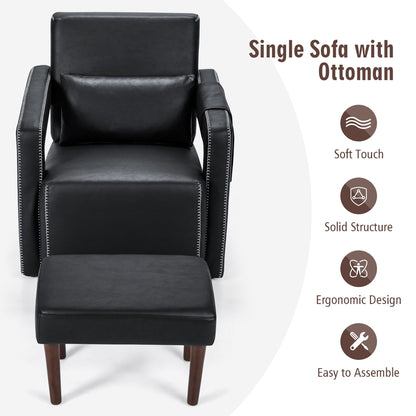 Costway Modern Berber Fleece Single Sofa Chair w/ Ottoman & Waist - 31'' x 31'' x 34.5''