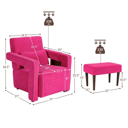 Costway Modern Berber Fleece Single Sofa Chair w/ Ottoman & Waist - 31'' x 31'' x 34.5''