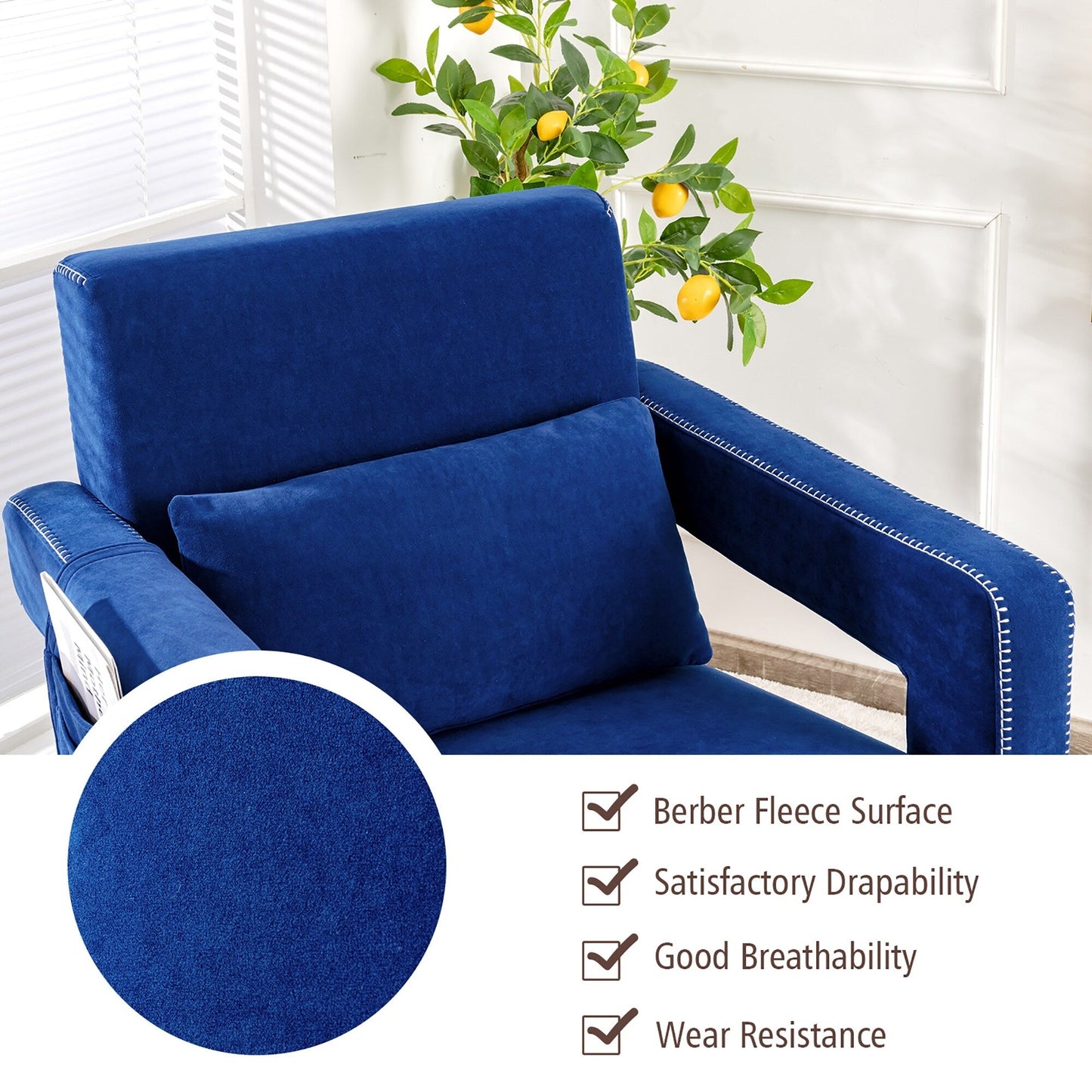 Costway Modern Berber Fleece Single Sofa Chair w/ Ottoman & Waist - 31'' x 31'' x 34.5''