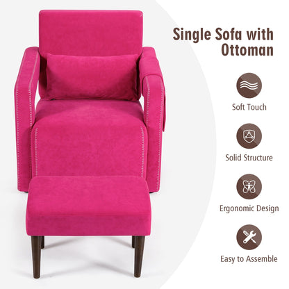 Costway Modern Berber Fleece Single Sofa Chair w/ Ottoman & Waist - 31'' x 31'' x 34.5''