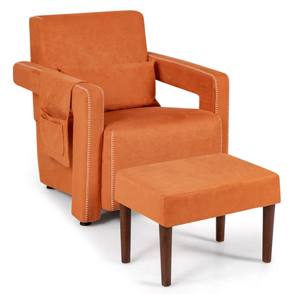 Costway Modern Berber Fleece Single Sofa Chair w/ Ottoman & Waist - 31'' x 31'' x 34.5''