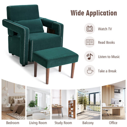 Costway Modern Berber Fleece Single Sofa Chair w/ Ottoman & Waist - 31'' x 31'' x 34.5''