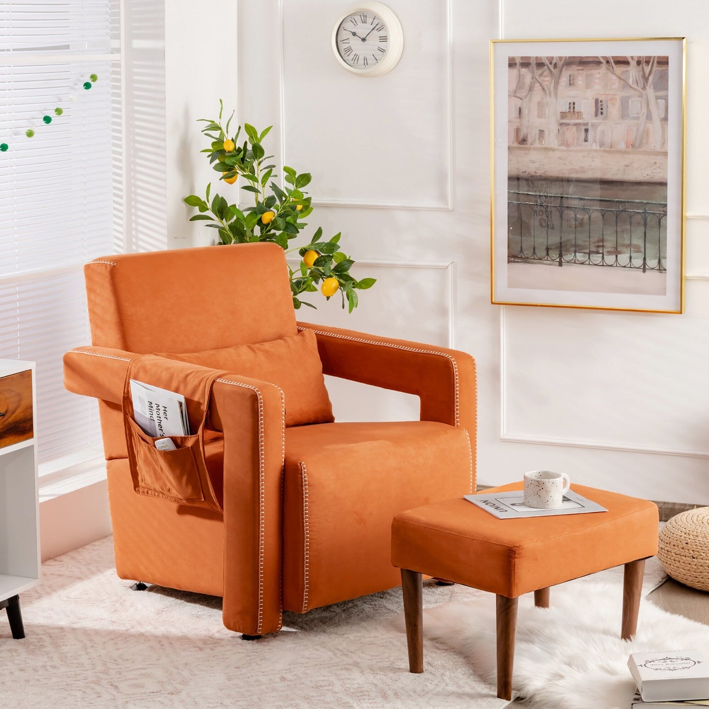 Costway Modern Berber Fleece Single Sofa Chair w/ Ottoman & Waist - 31'' x 31'' x 34.5''