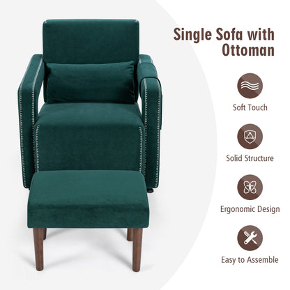Costway Modern Berber Fleece Single Sofa Chair w/ Ottoman & Waist - 31'' x 31'' x 34.5''