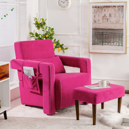 Costway Modern Berber Fleece Single Sofa Chair w/ Ottoman & Waist - 31'' x 31'' x 34.5''