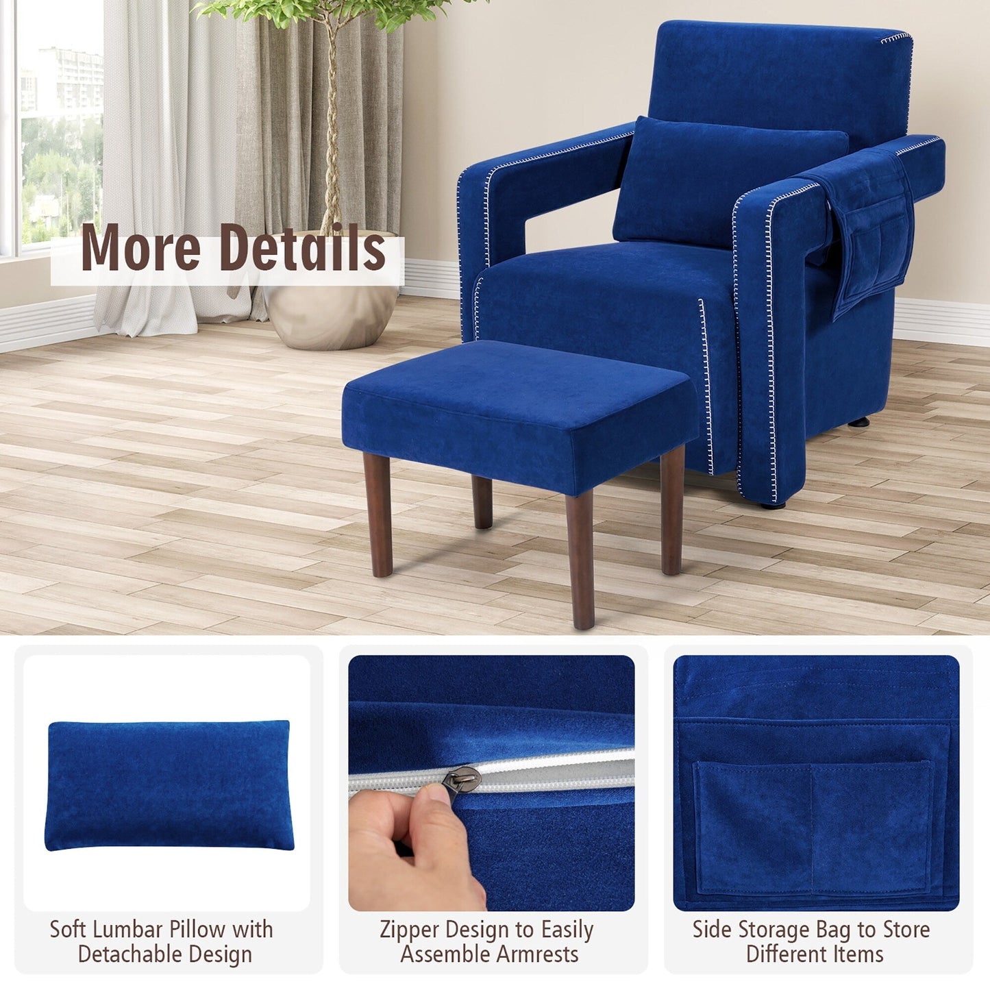 Costway Modern Berber Fleece Single Sofa Chair w/ Ottoman & Waist - 31'' x 31'' x 34.5''