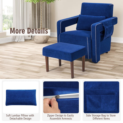 Costway Modern Berber Fleece Single Sofa Chair w/ Ottoman & Waist - 31'' x 31'' x 34.5''