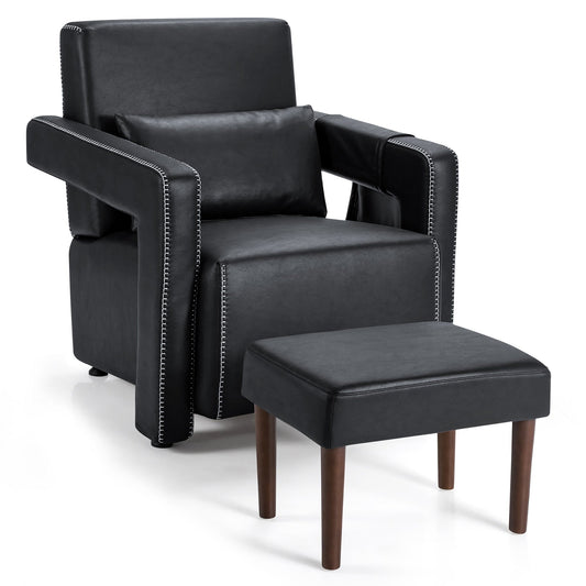 Costway Modern Berber Fleece Single Sofa Chair w/ Ottoman & Waist - 31'' x 31'' x 34.5''