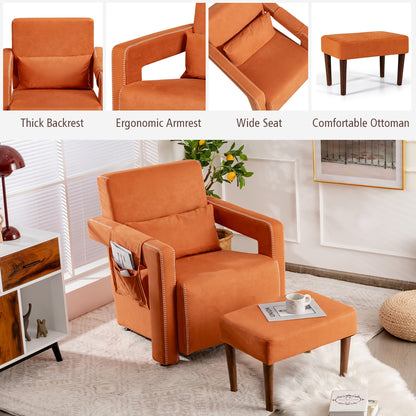 Costway Modern Berber Fleece Single Sofa Chair w/ Ottoman & Waist - 31'' x 31'' x 34.5''