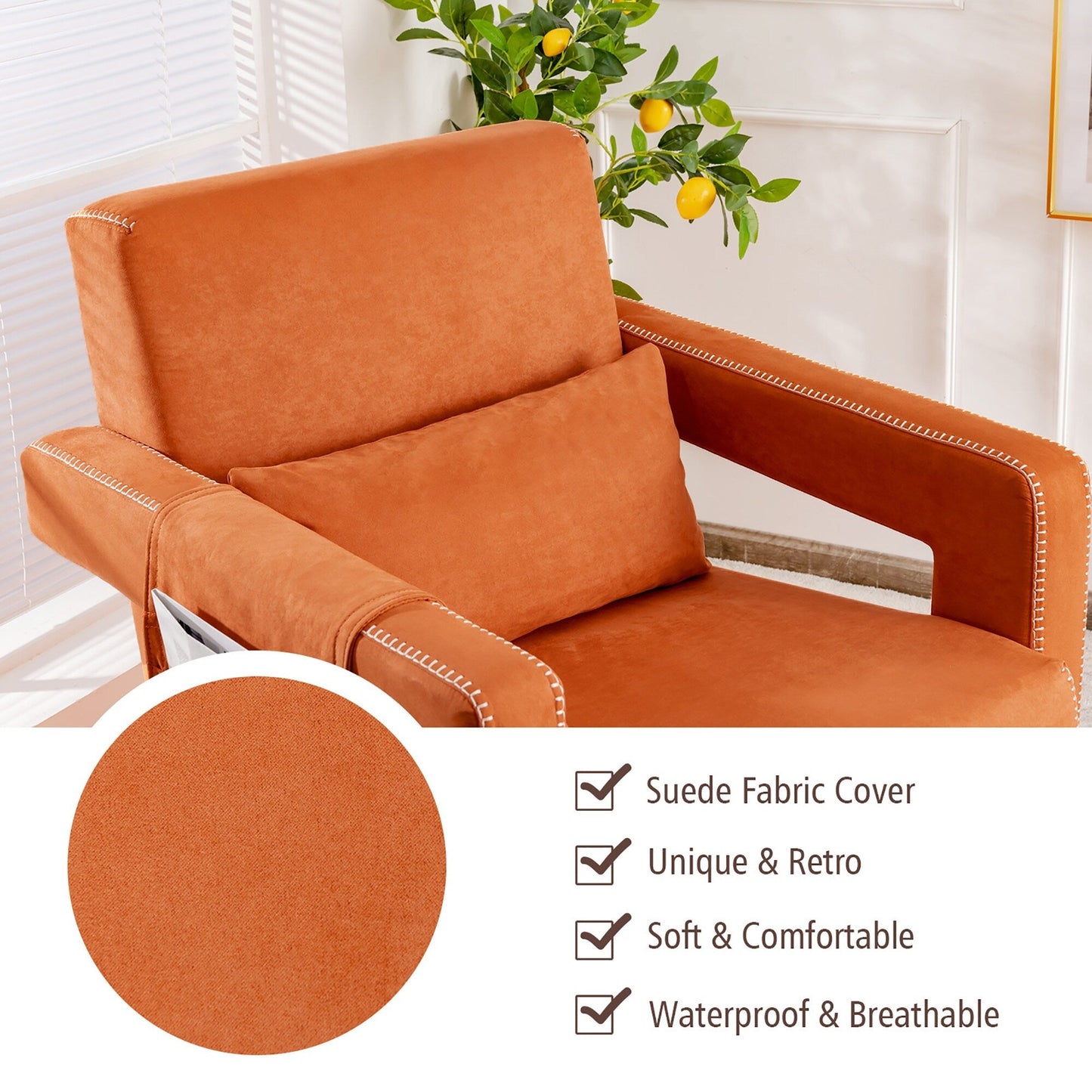 Costway Modern Berber Fleece Single Sofa Chair w/ Ottoman & Waist - 31'' x 31'' x 34.5''
