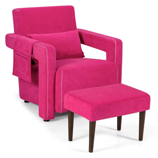 Costway Modern Berber Fleece Single Sofa Chair w/ Ottoman & Waist - 31'' x 31'' x 34.5''