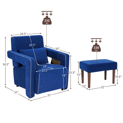 Costway Modern Berber Fleece Single Sofa Chair w/ Ottoman & Waist - 31'' x 31'' x 34.5''