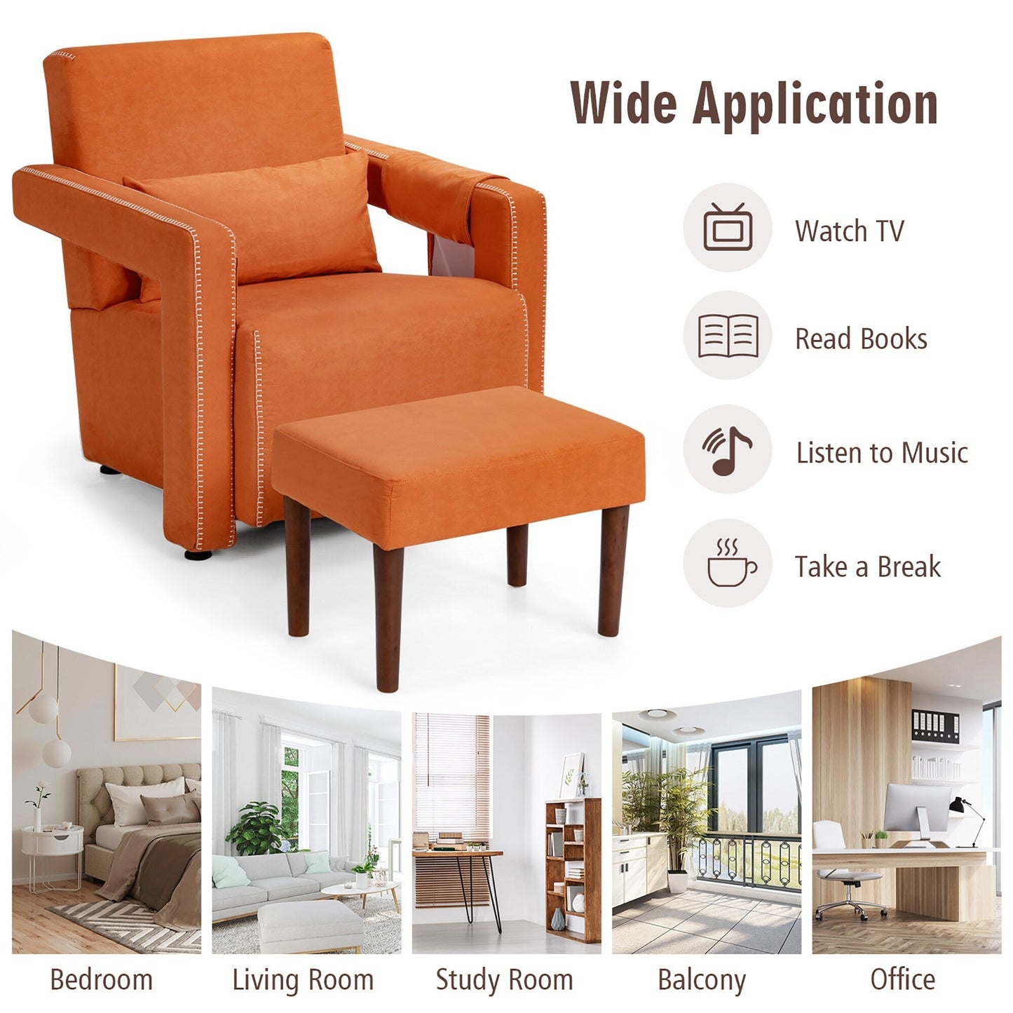 Costway Modern Berber Fleece Single Sofa Chair w/ Ottoman & Waist - 31'' x 31'' x 34.5''