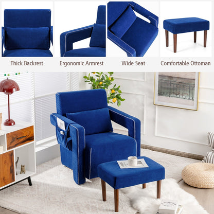 Costway Modern Berber Fleece Single Sofa Chair w/ Ottoman & Waist - 31'' x 31'' x 34.5''