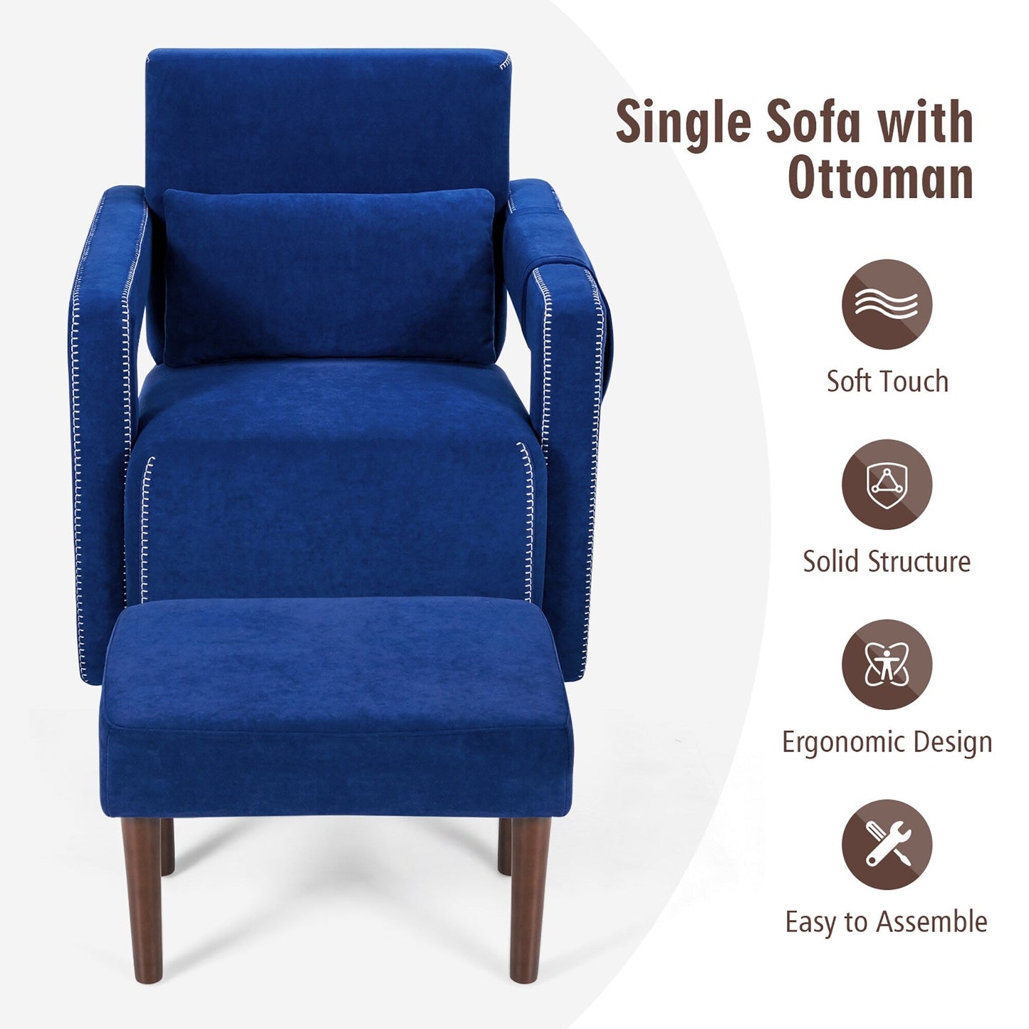 Costway Modern Berber Fleece Single Sofa Chair w/ Ottoman & Waist - 31'' x 31'' x 34.5''