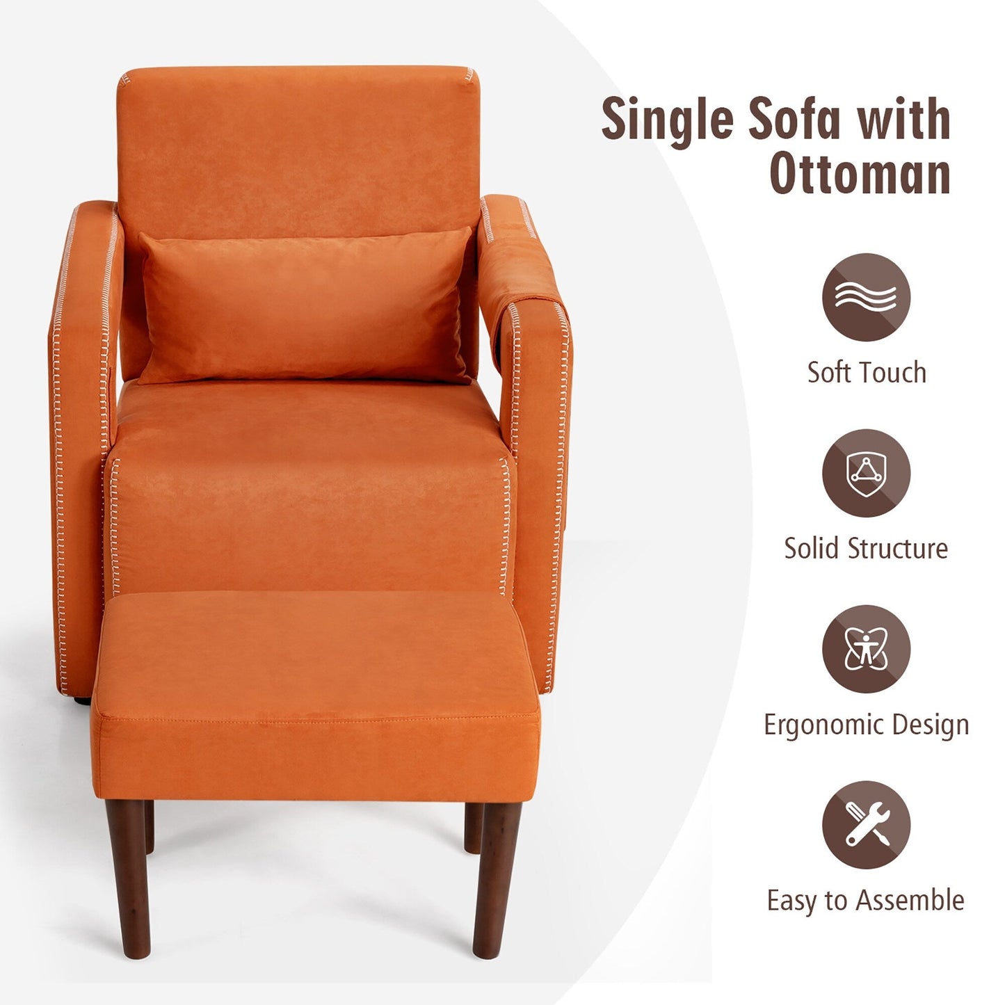 Costway Modern Berber Fleece Single Sofa Chair w/ Ottoman & Waist - 31'' x 31'' x 34.5''
