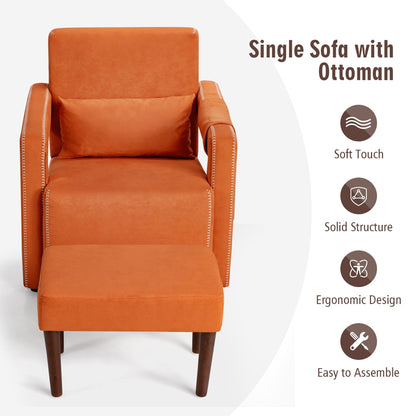 Costway Modern Berber Fleece Single Sofa Chair w/ Ottoman & Waist - 31'' x 31'' x 34.5''