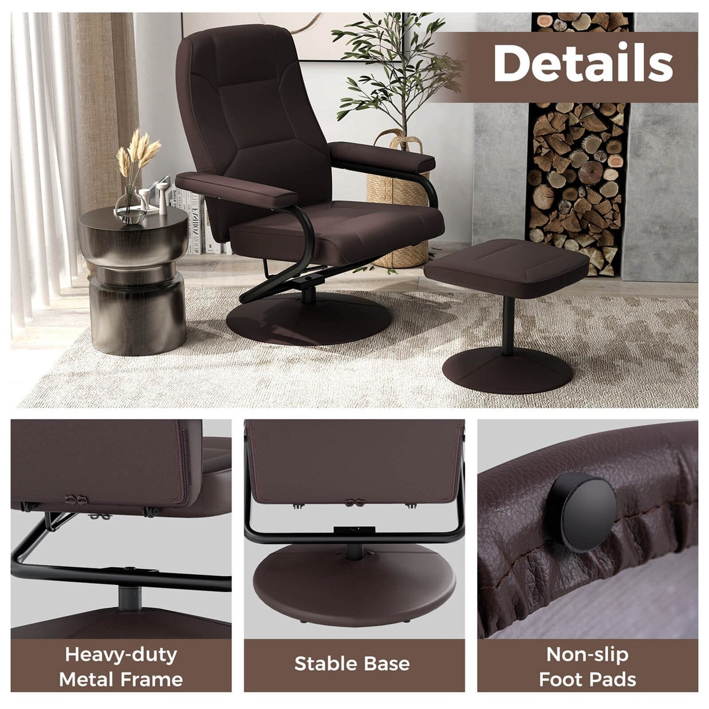 Costway Reclining Chair with Ottoman Lounge Accent Armchair Padded