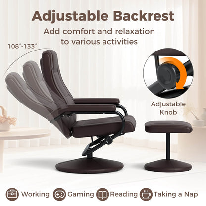 Costway Reclining Chair with Ottoman Lounge Accent Armchair Padded