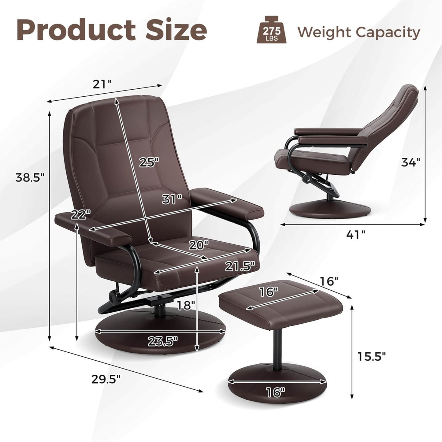 Costway Reclining Chair with Ottoman Lounge Accent Armchair Padded