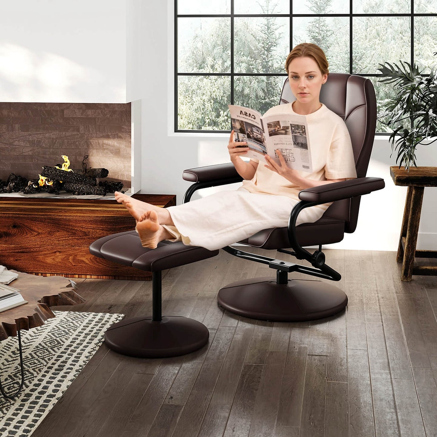 Costway Reclining Chair with Ottoman Lounge Accent Armchair Padded