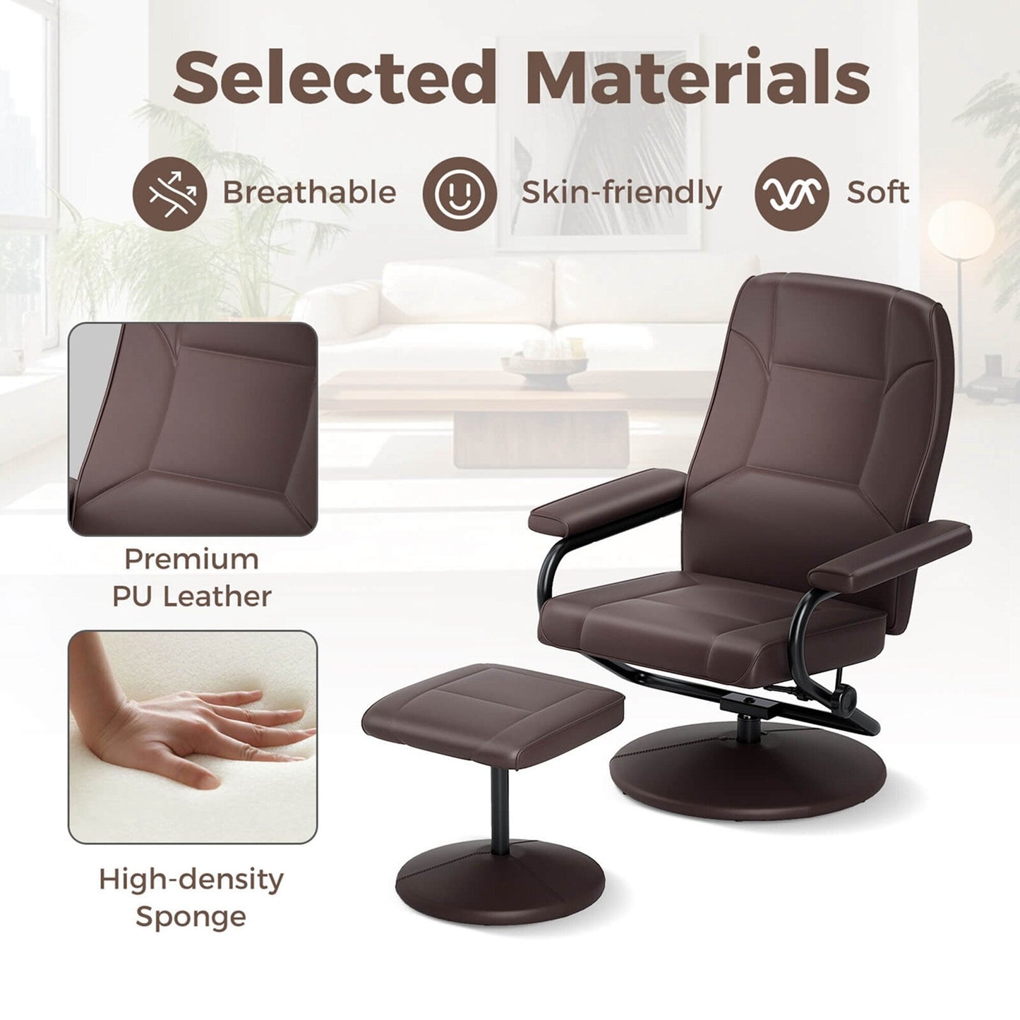 Costway Reclining Chair with Ottoman Lounge Accent Armchair Padded
