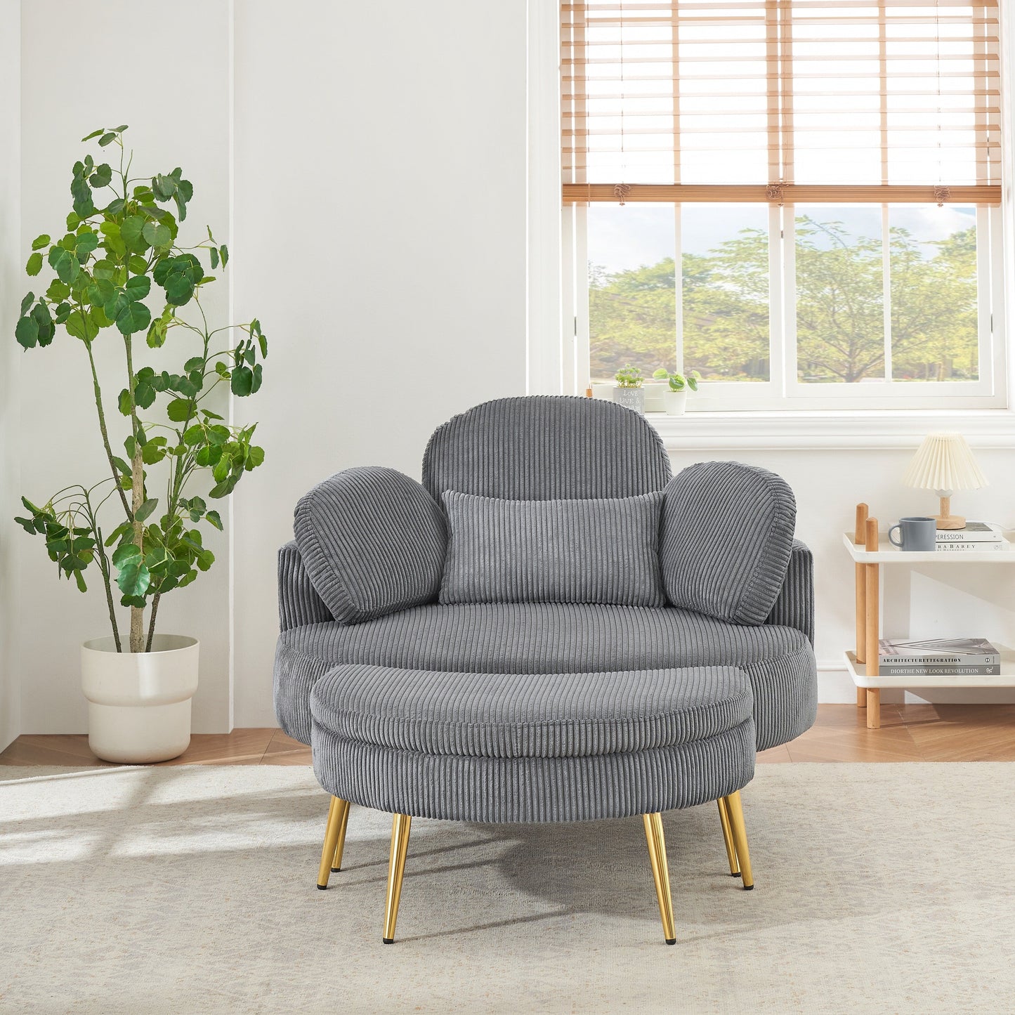 Cozy 43 Single Sofa Chair with 3 Pillows - Comfortable Corduroy Fabric for Meeting Room and Home Use
