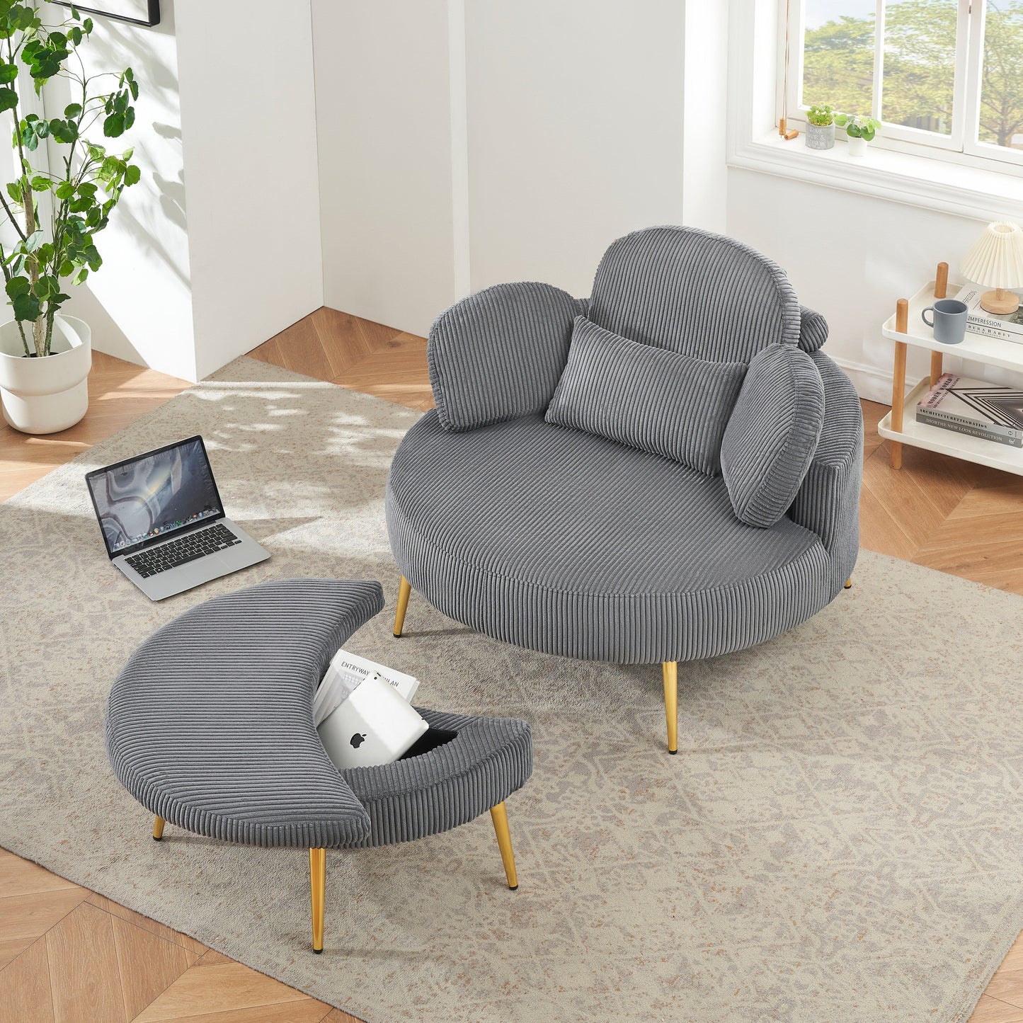 Cozy 43 Single Sofa Chair with 3 Pillows - Comfortable Corduroy Fabric for Meeting Room and Home Use