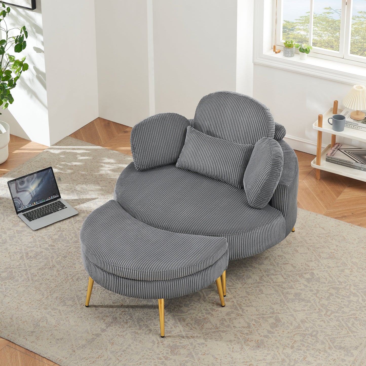 Cozy 43 Single Sofa Chair with 3 Pillows - Comfortable Corduroy Fabric for Meeting Room and Home Use