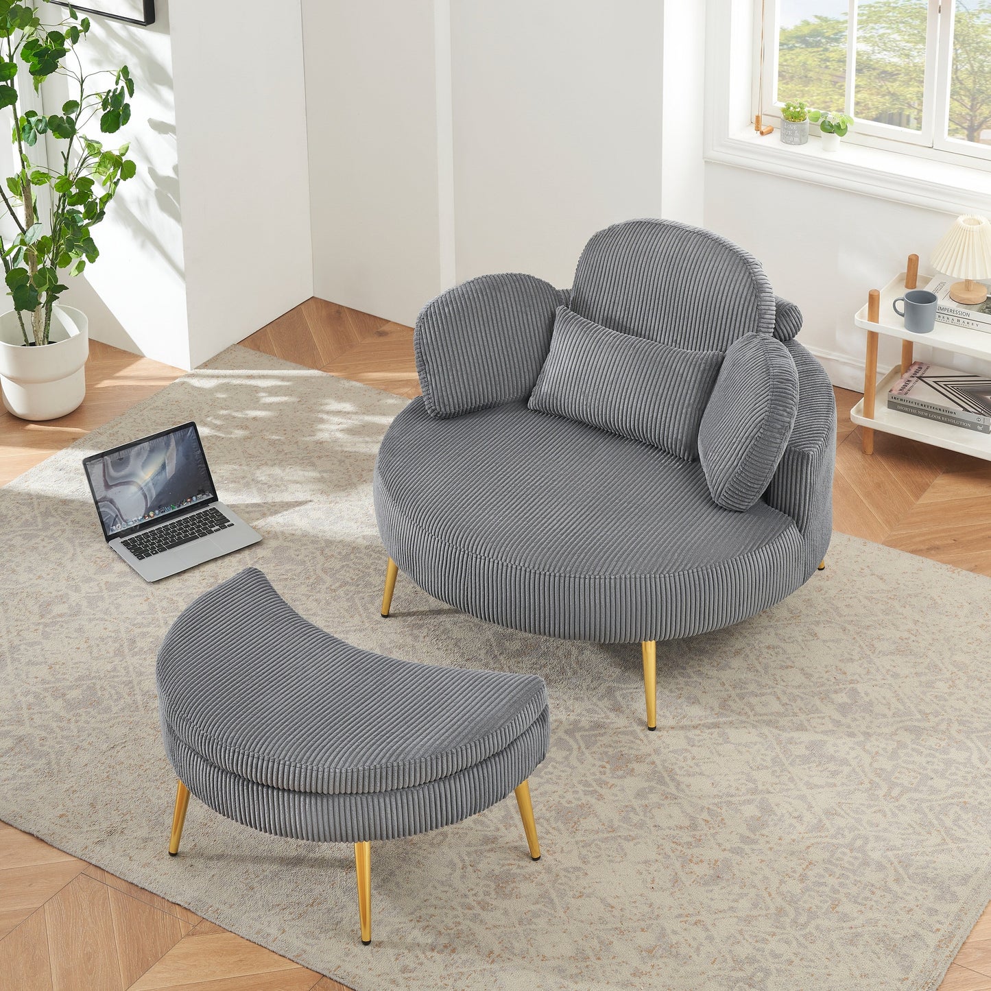 Cozy 43 Single Sofa Chair with 3 Pillows - Comfortable Corduroy Fabric for Meeting Room and Home Use