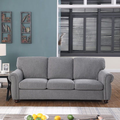 Dark Grey Soft Chenille 3-Seat Sofa with Solid Wood Frame - 34.40 x 84.60 x 33.85
