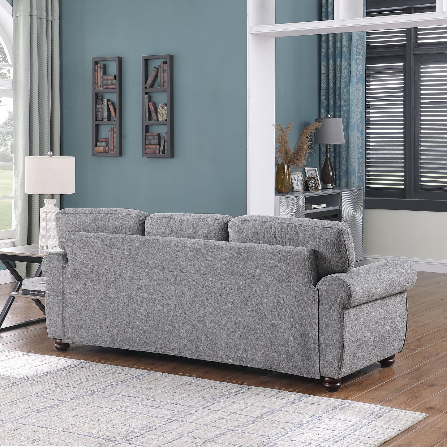 Dark Grey Soft Chenille 3-Seat Sofa with Solid Wood Frame - 34.40 x 84.60 x 33.85