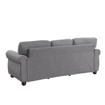 Dark Grey Soft Chenille 3-Seat Sofa with Solid Wood Frame - 34.40 x 84.60 x 33.85